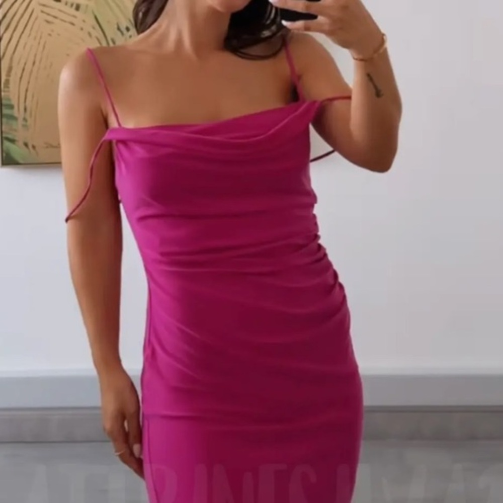 NWOT Zara | Pink Draped Neck Dress Size Med